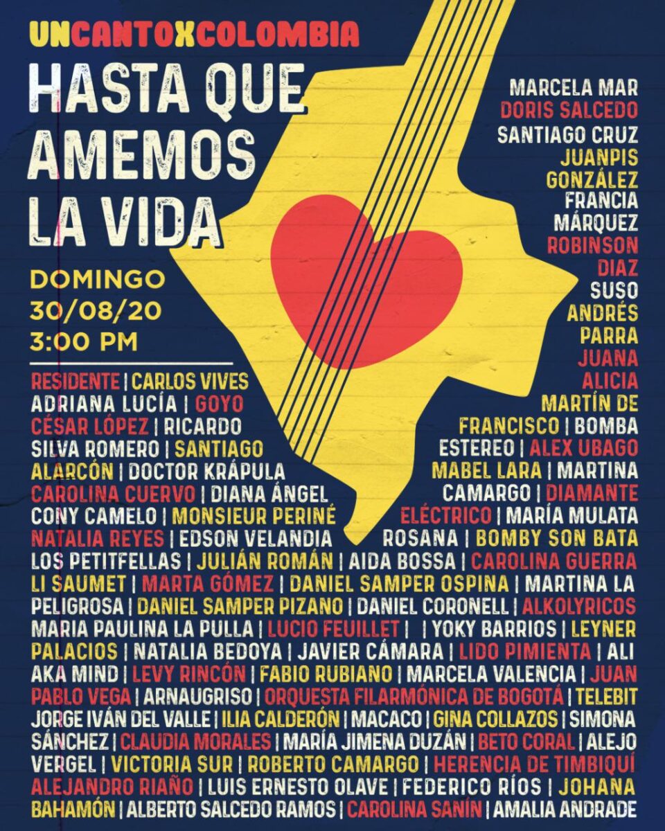 Este es el cartel de quienes aceptaron el llamado de Un canto por Colombia. Foto Colectivosonoro.com